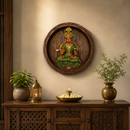 12" Annapoorani Devi Wooden Wall Decor – Multicolour Vagai Wood