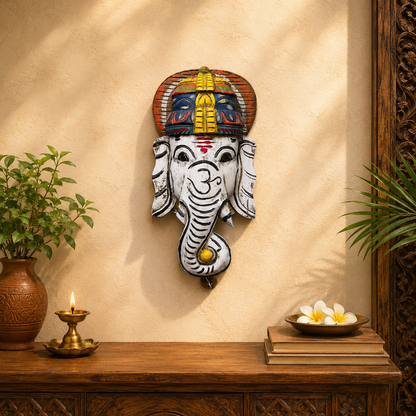 12″ Ganesh Mask – Hand-Carved Vagai Wood Wall Decor