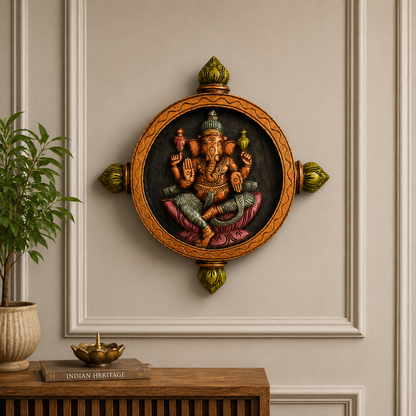 Lord Ganesh Wall Hanging – Round Wooden Wall Décor