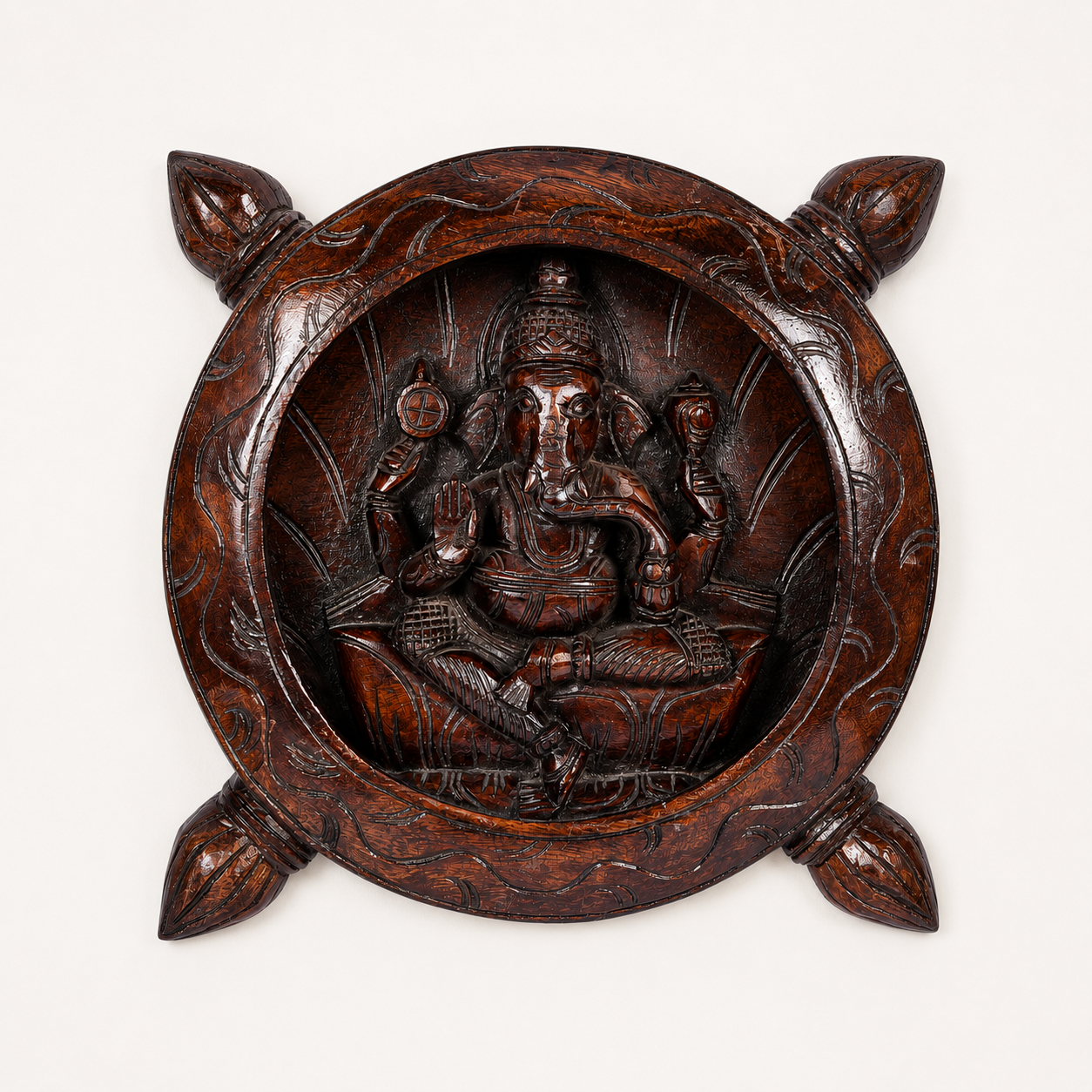 Wooden Ganesha Round Sculpture – Lord Ganesha Wall Decor