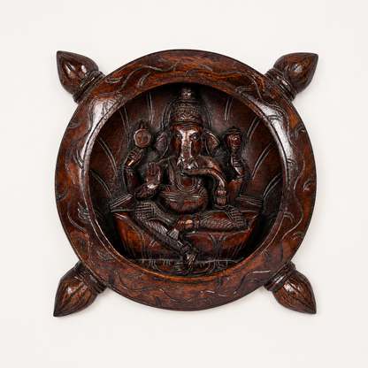 Wooden Ganesha Round Sculpture – Lord Ganesha Wall Decor