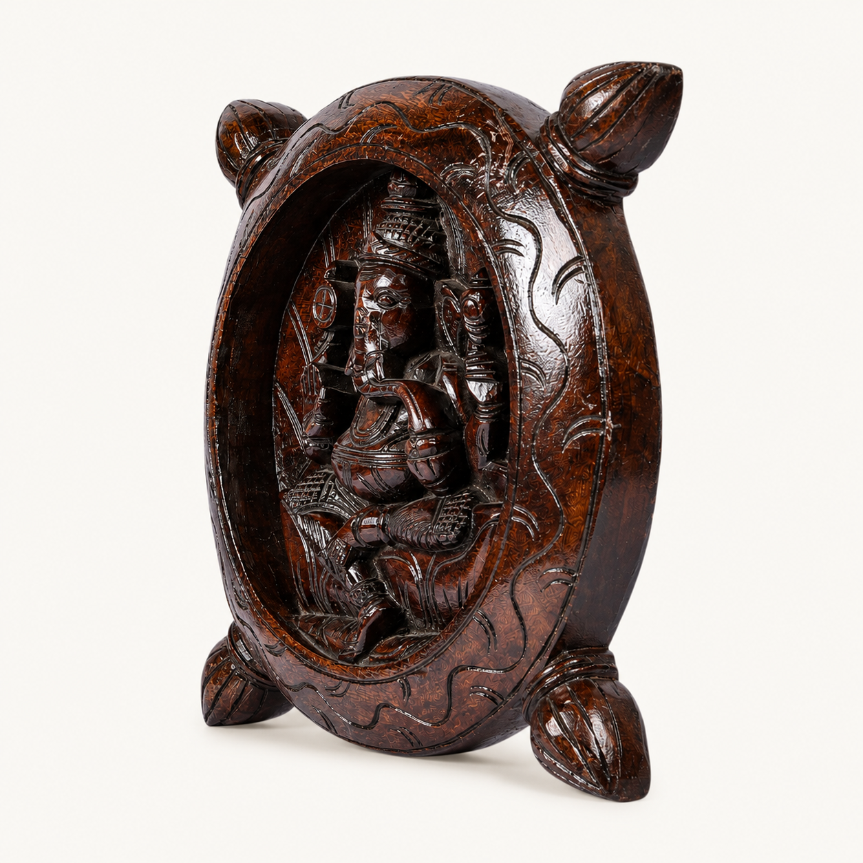 Wooden Ganesha Round Sculpture – Lord Ganesha Wall Decor