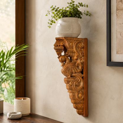 18 Inch Teakwood Finish Swan Wall Bracket – Hand-Carved Decorative Support