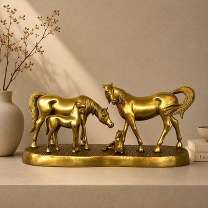 Brass Horse Family Statue – Handcrafted Equine Art