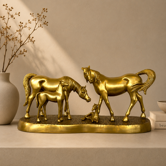Brass Horse Family Statue – Handcrafted Equine Art