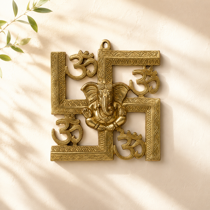 Brass Ganesha Swastik Wall Hanging – Auspicious Wall Decor