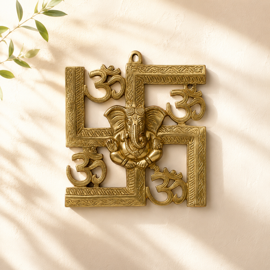Brass Ganesha Swastik Wall Hanging – Auspicious Wall Decor