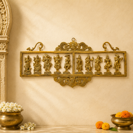Brass Dashavatar Wall Hanging – The Ten Incarnations of Vishnu