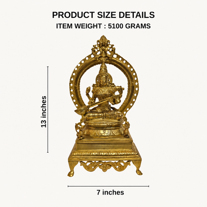 Handcrafted Brass Saraswati Idol with Arch | Premium Solid Brass Goddess Statue for Home Temple