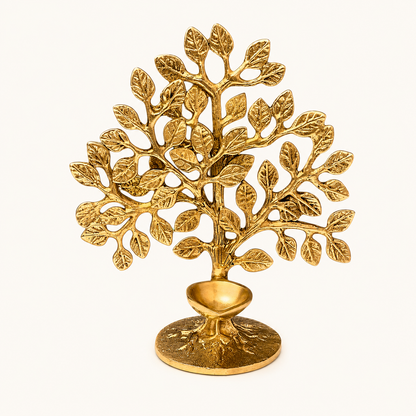 Handcrafted Brass Tree of Life Diya Holder | Premium Brass Decorative Table Accent