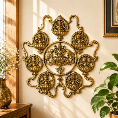 Brass Ashta Lakshmi Panel – Traditional Spiritual Wall Decor