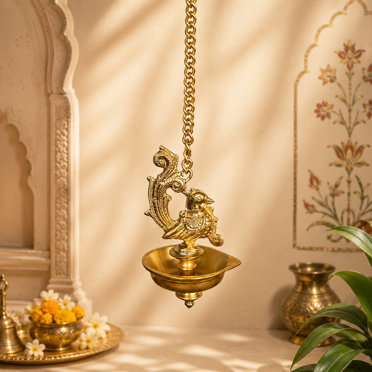 Brass Bird Hanging Deepam – Decorative Hanging Diya