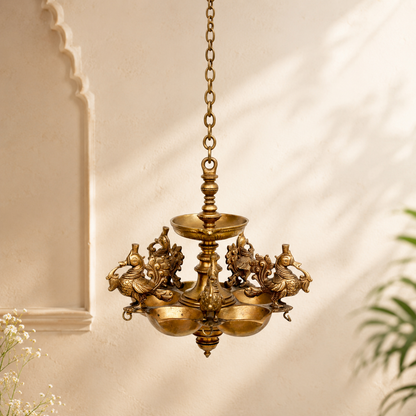 Brass 5-Bird Hanging Lamp – Decorative & Artistic Hanging Light