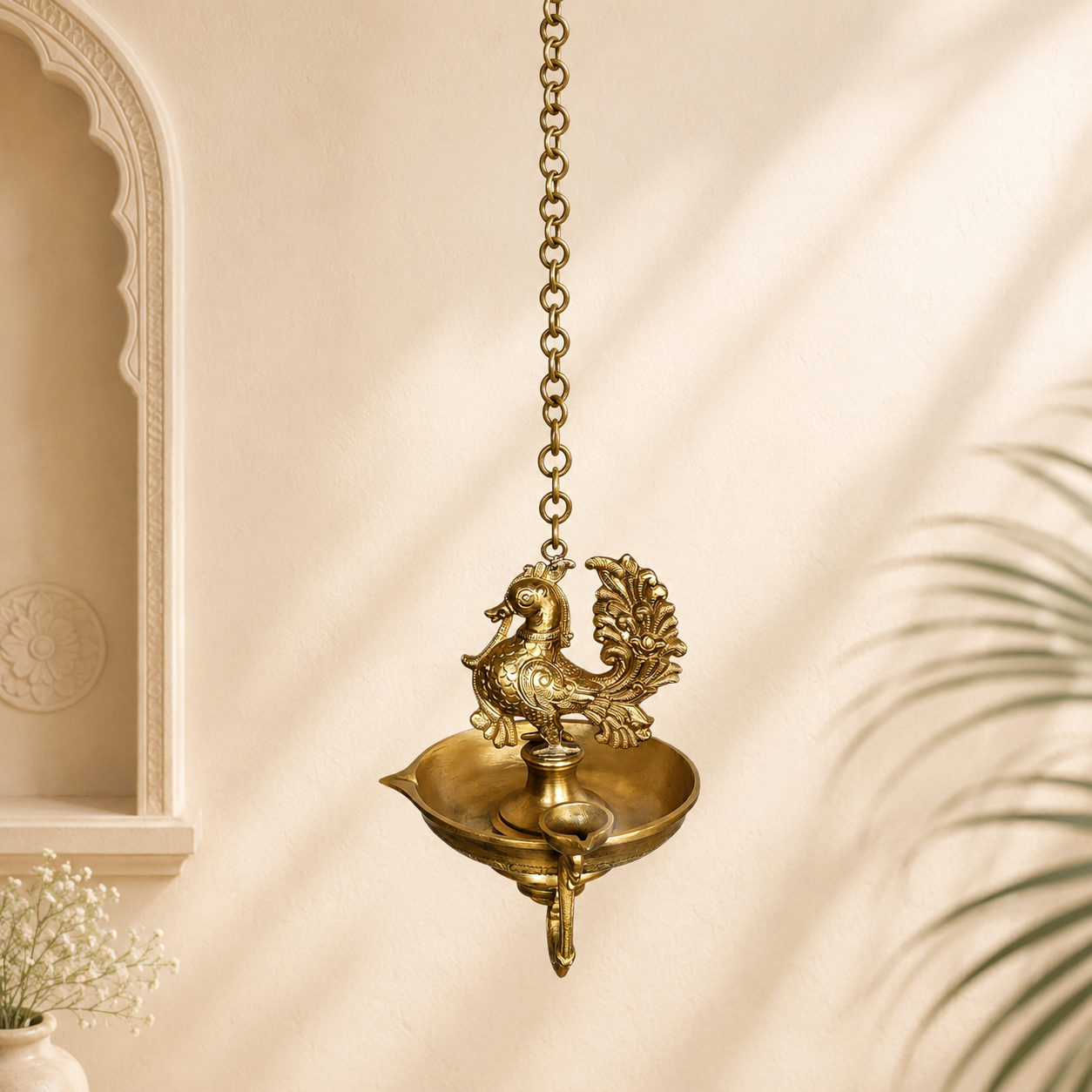 Brass Standing Hamsa Hanging Lamp – Decorative Hanging Light