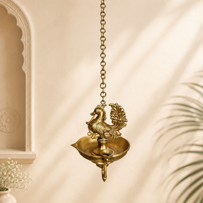 Brass Standing Hamsa Hanging Lamp – Decorative Hanging Light