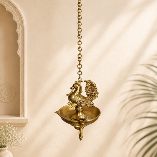 Brass Standing Hamsa Hanging Lamp – Decorative Hanging Light