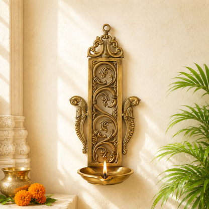 Brass Wall Jalli Deepam – Decorative Wall Hanging Lamp