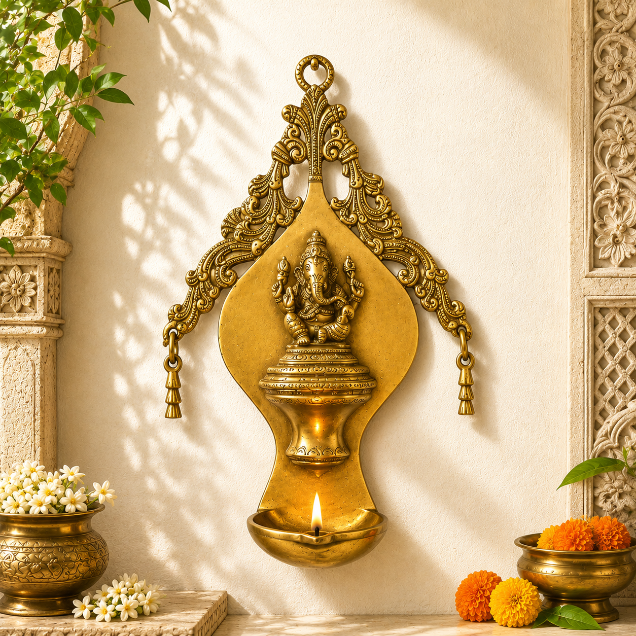 Brass Ganesh Wall Deepak – Traditional Wall Hanging Diya