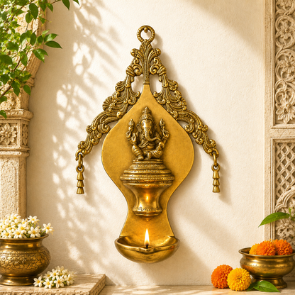 Brass Ganesh Wall Deepak – Traditional Wall Hanging Diya