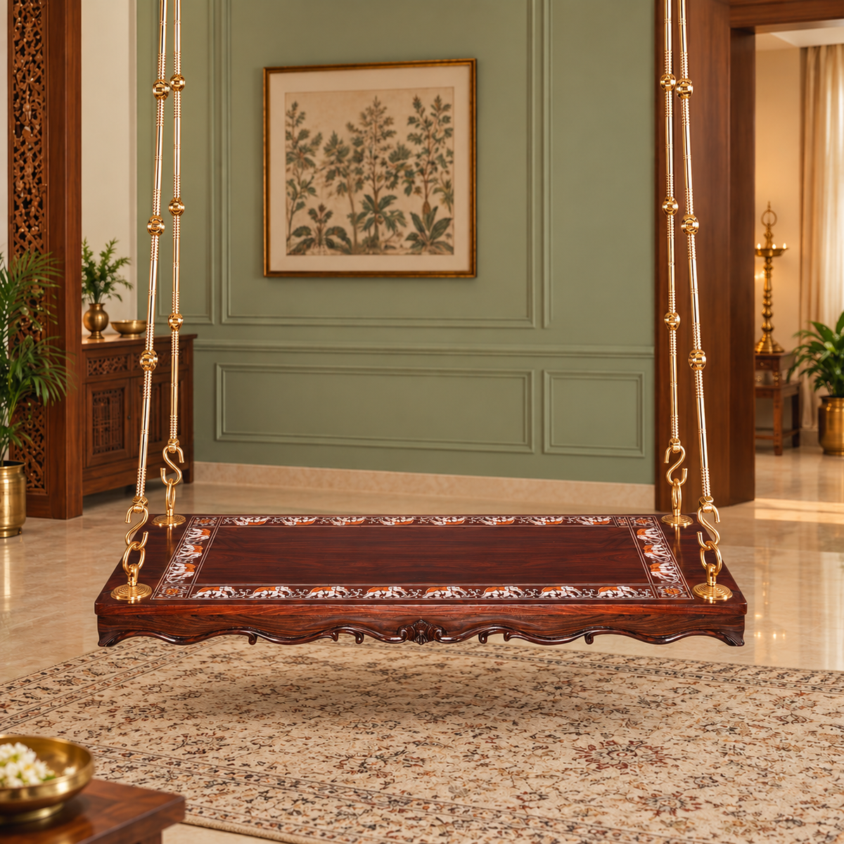 Rosewood Swing with Handmade Elephant Art Design