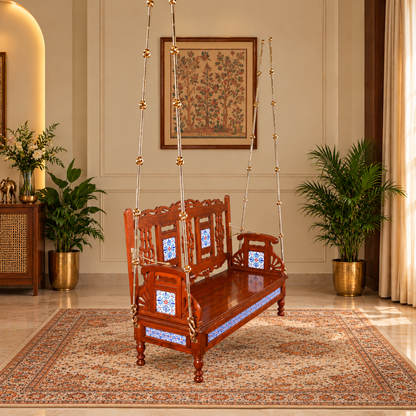 Teakwood Swing with Premium Finish & Handcrafted Tile Work