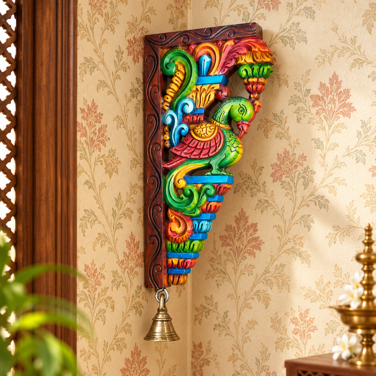 12" Handcrafted Multicolour Wooden Parrot Wall Bracket