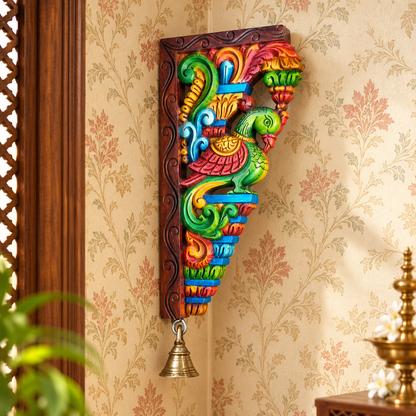 12" Handcrafted Multicolour Wooden Parrot Wall Bracket