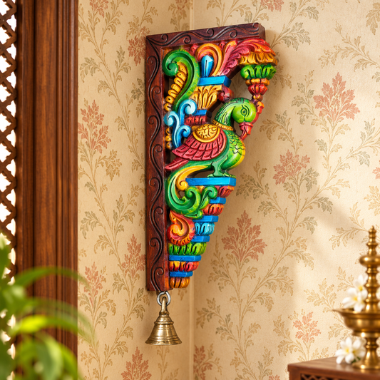12" Handcrafted Multicolour Wooden Parrot Wall Bracket