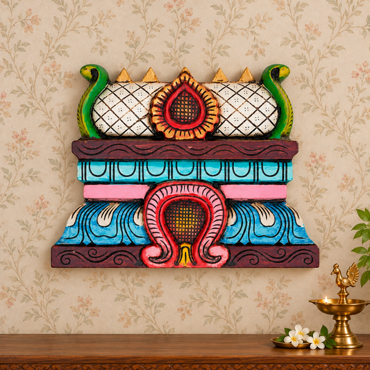 Handcrafted Wooden Painted Gopuram – Traditional Temple Wall Decor
