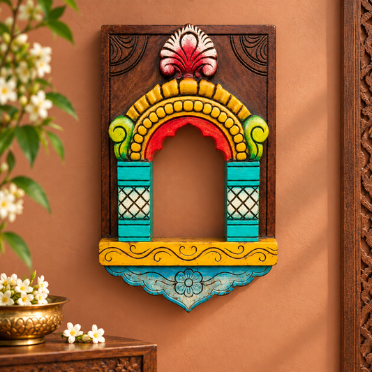 Handcrafted Painted Wooden Hanging Jharokha – Traditional Wall Decor