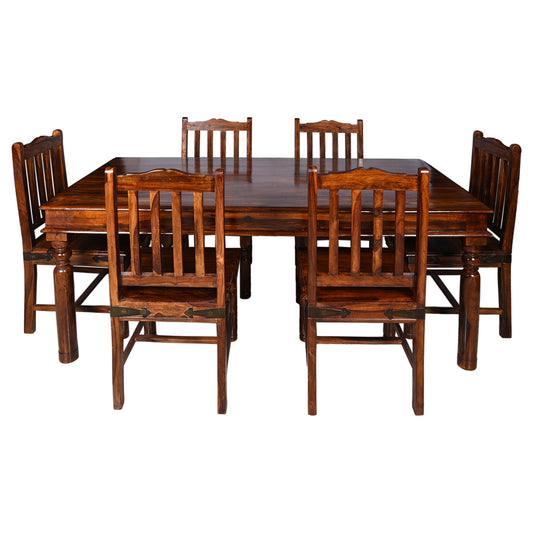 Solid Sheesham Wood Dining Table Set – 6 Seater | Traditional Chair Design | Thar Arts & Furniture