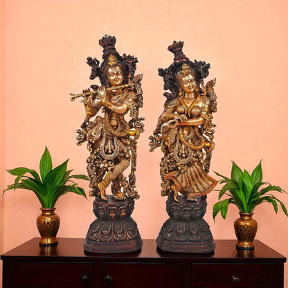 Thar Arts And Furniture - Brass Radha Krishna Statue for Pooja Room