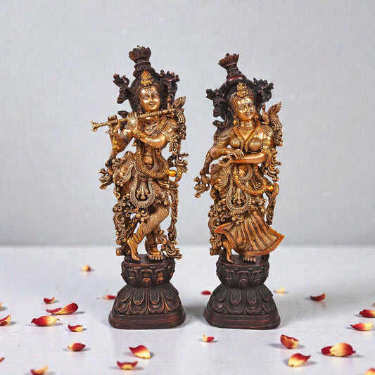 Brass Radha Krishna Statue – Premium Solid Brass for Pooja Room | Thar Arts & Furniture