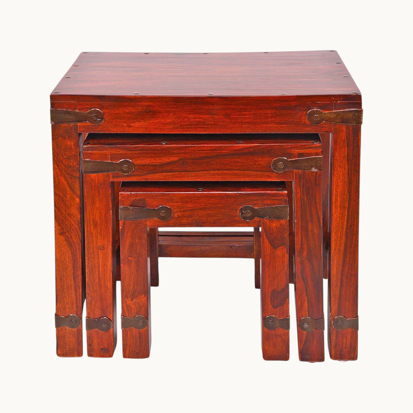 Thar Arts And Furniture - Nesting Stool Set of 3 pcs Corner Metal Belt Finish