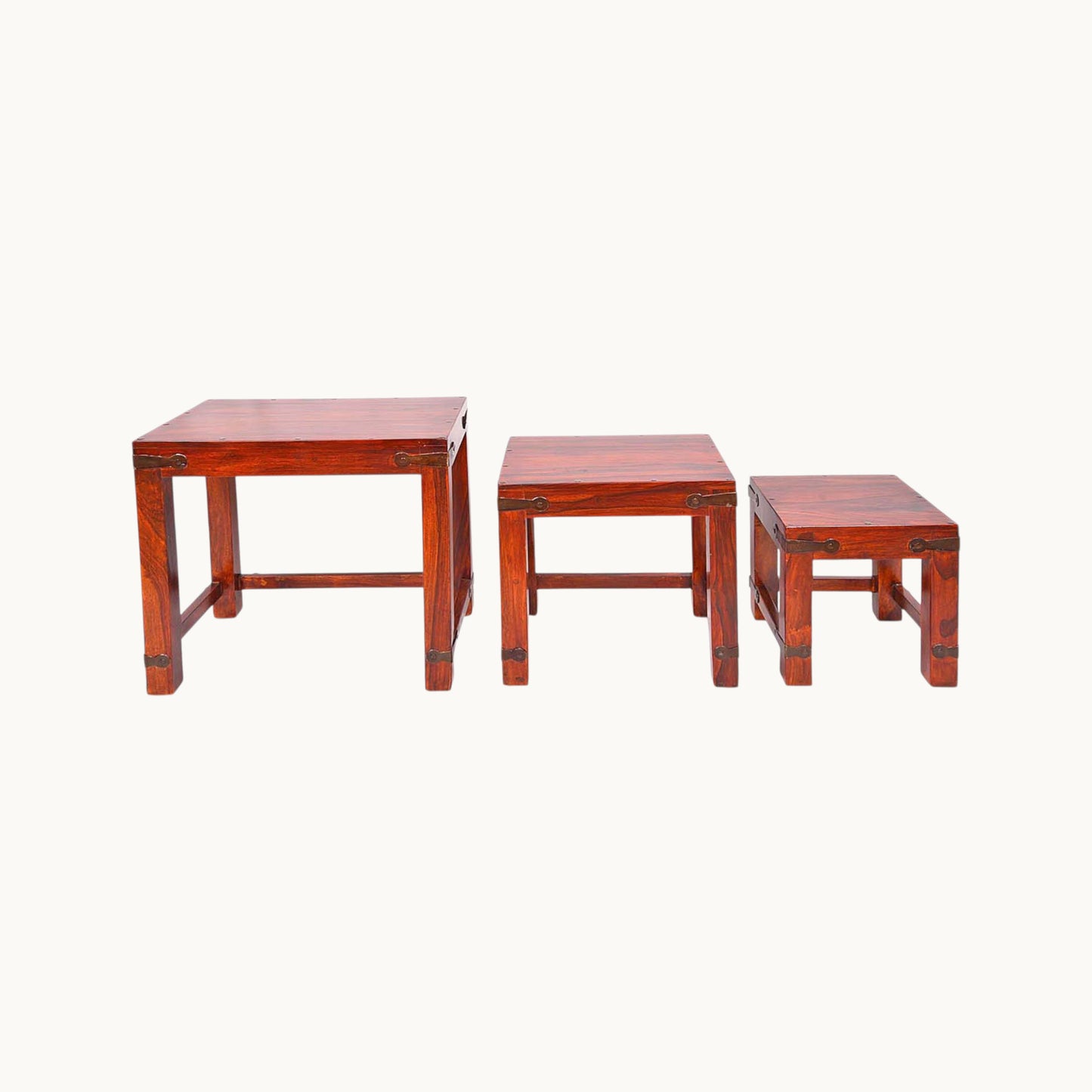 Thar Arts And Furniture - Nesting Stool Set of 3 pcs Corner Metal Belt Finish