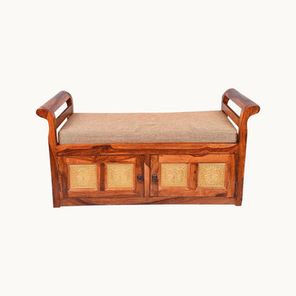 Thar Arts And Furniture - 2 Seater Sheesham wood shoe rack with storage