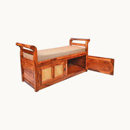 Thar Arts And Furniture - 2 Seater Sheesham wood shoe rack with storage