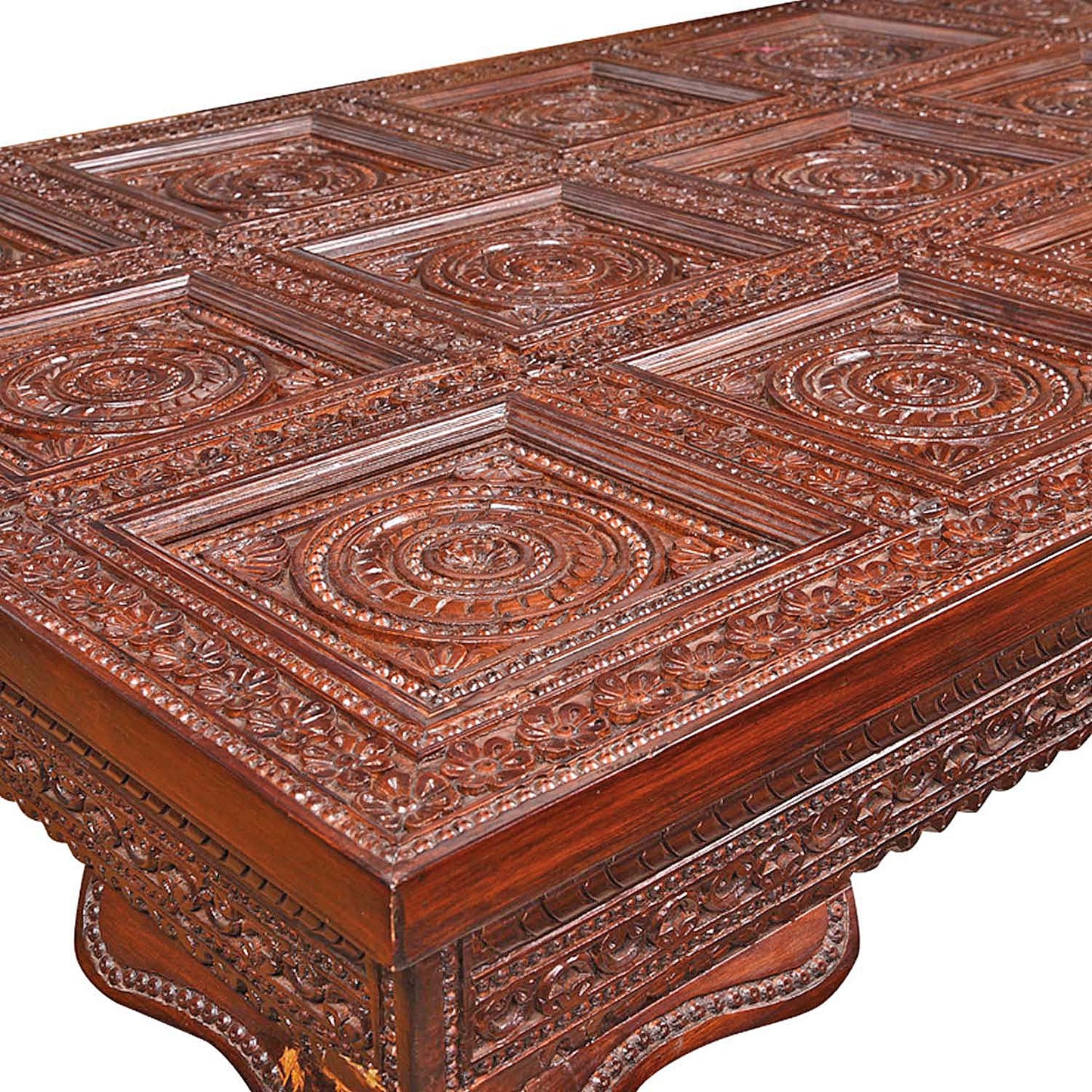 Handcrafted Royal Wooden Dining Table Set with Intricate Carvings – Glass Top, 6 Seater | Thar Arts & Furniture