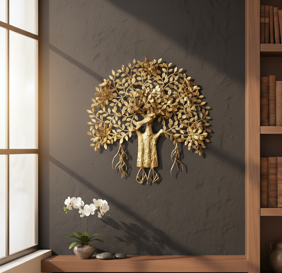 Thar Arts and Furniture - Brass Tree of Life Wall Hanging with Birds & Roots | Premium Handmade Solid Brass Wall Art Decor