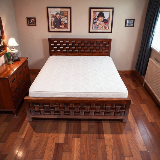 Nivi Solid Sheesham Wood King Size Bed – Brown Finish | Premium Bedroom Furniture | Thar Arts and Furniture