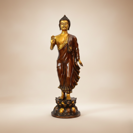 Brass Standing Buddha Idol – Blessing Pose | Thar Arts & Furniture