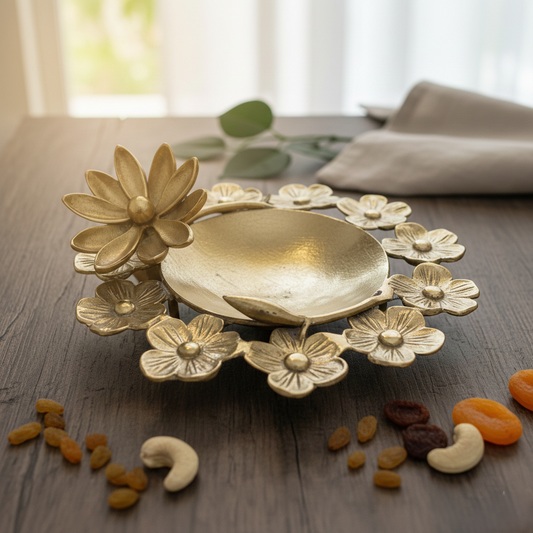 Brass Antique Floral Snack Bowl With 3D Flower Design – Decorative Tableware | Thar Arts & Furniture