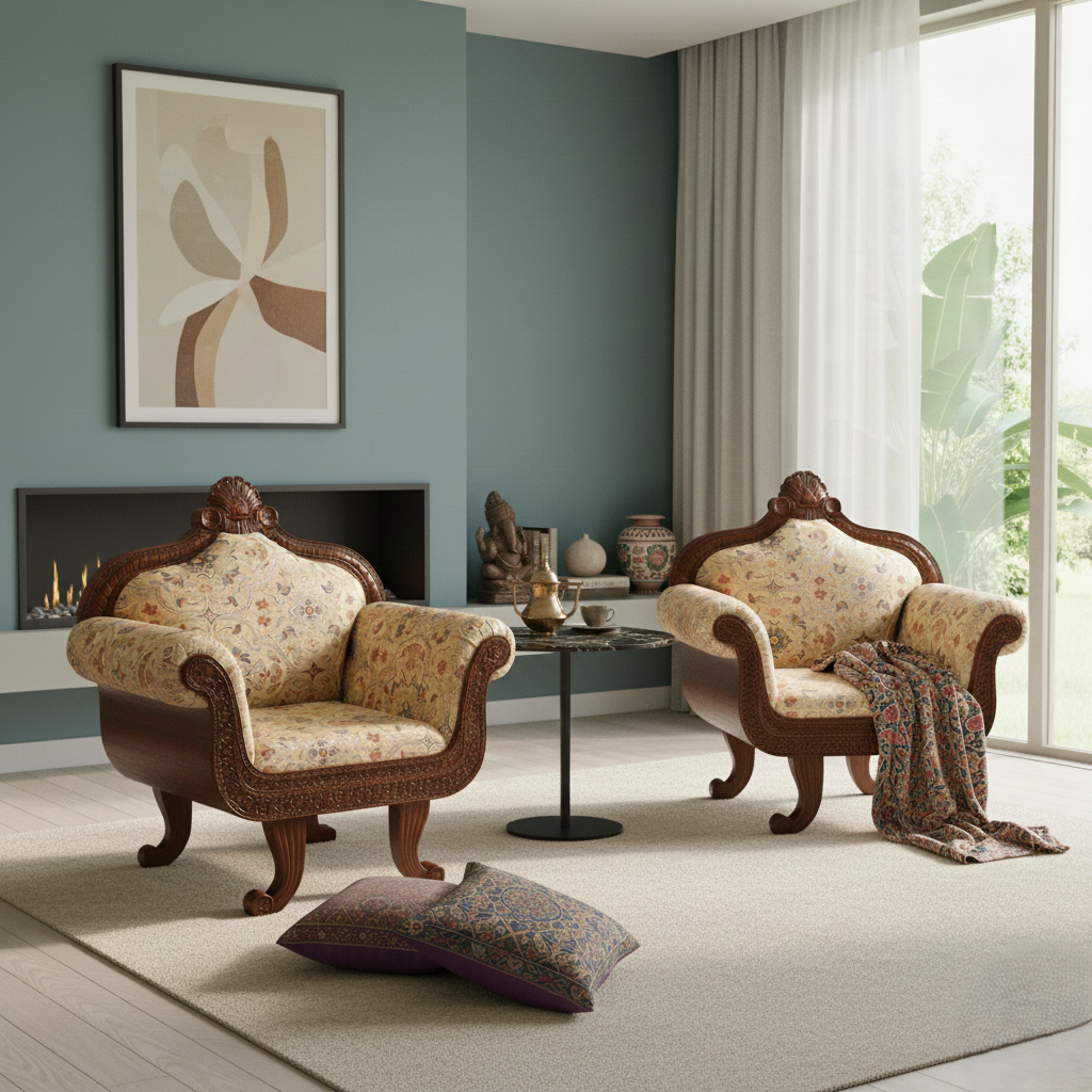 Solid Teak Wood Single Seater Sofa - Comfortable & Stylish Accent Chair | Thar Arts & Furniture