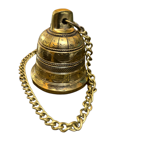 Thar Arts 100% Pure Brass Temple Bell – Handcrafted Hanging Ghanti with Chain for Puja & Home Décor