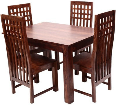 Solid Sheesham Wood Dining Table Set with High-Back Lattice Chairs – 4 Seater | Thar Arts & Furniture