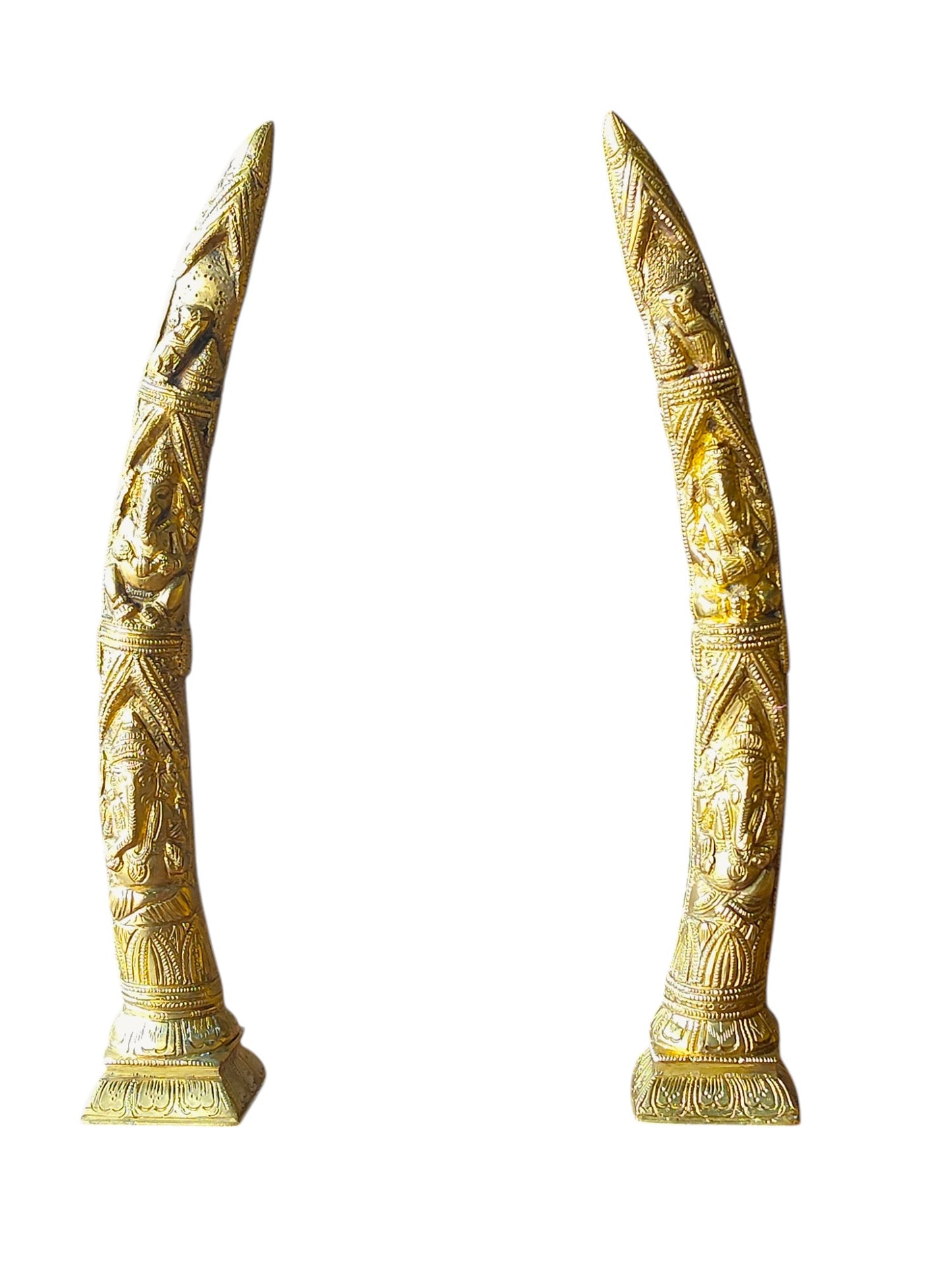 Thar Arts And Furniture - Brass Ganesha Design Elephant Tusk Set