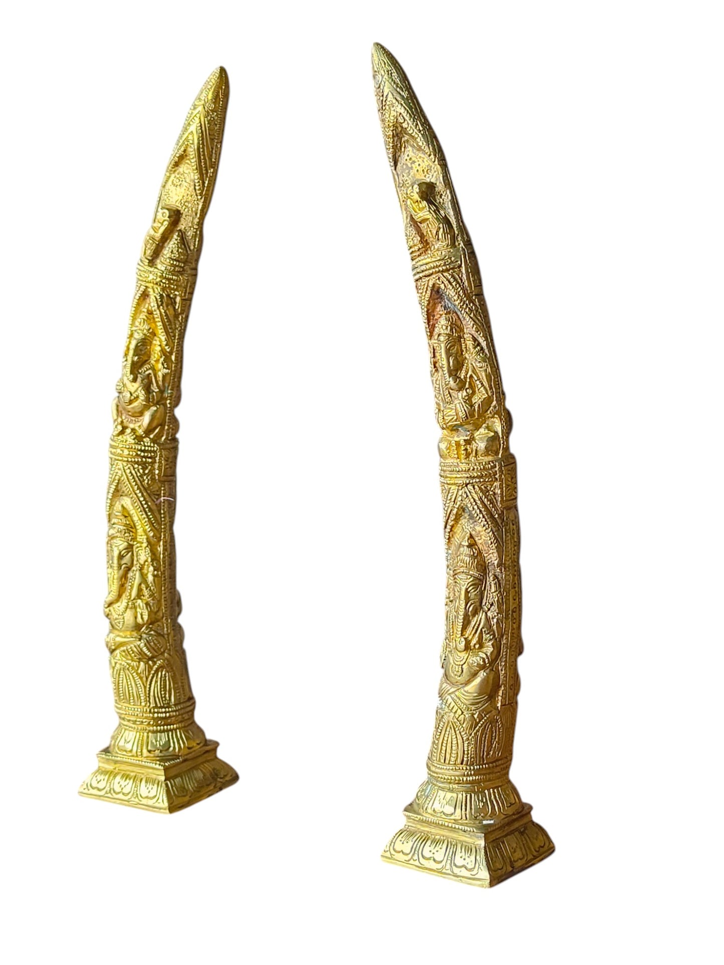 Thar Arts And Furniture - Brass Ganesha Design Elephant Tusk Set