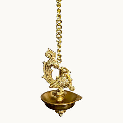 Brass Bird Hanging Deepam – Decorative Hanging Diya