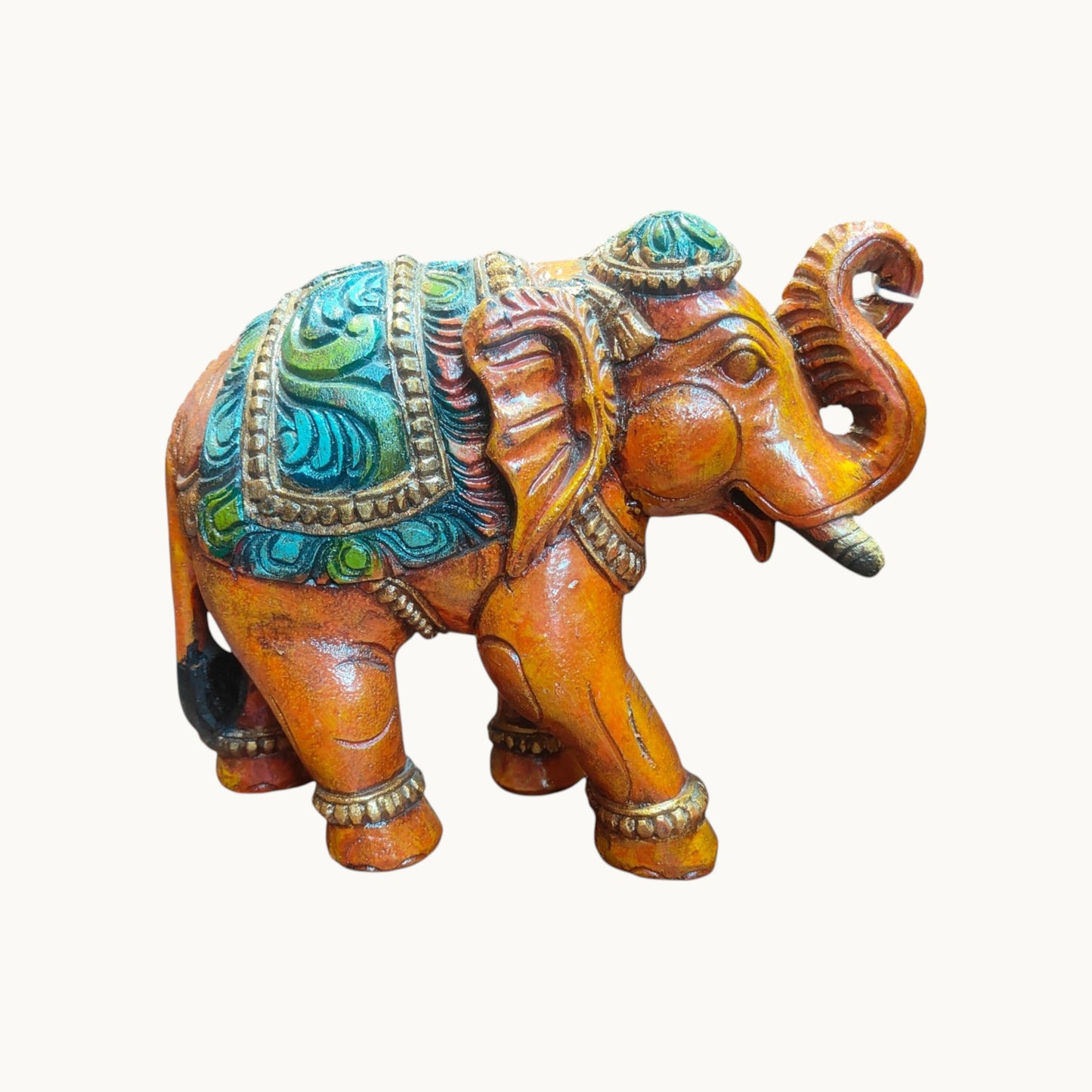 Painted Wooden Elephant – Handcrafted Decorative Figurine for Home