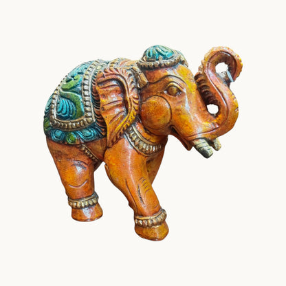 Painted Wooden Elephant – Handcrafted Decorative Figurine for Home